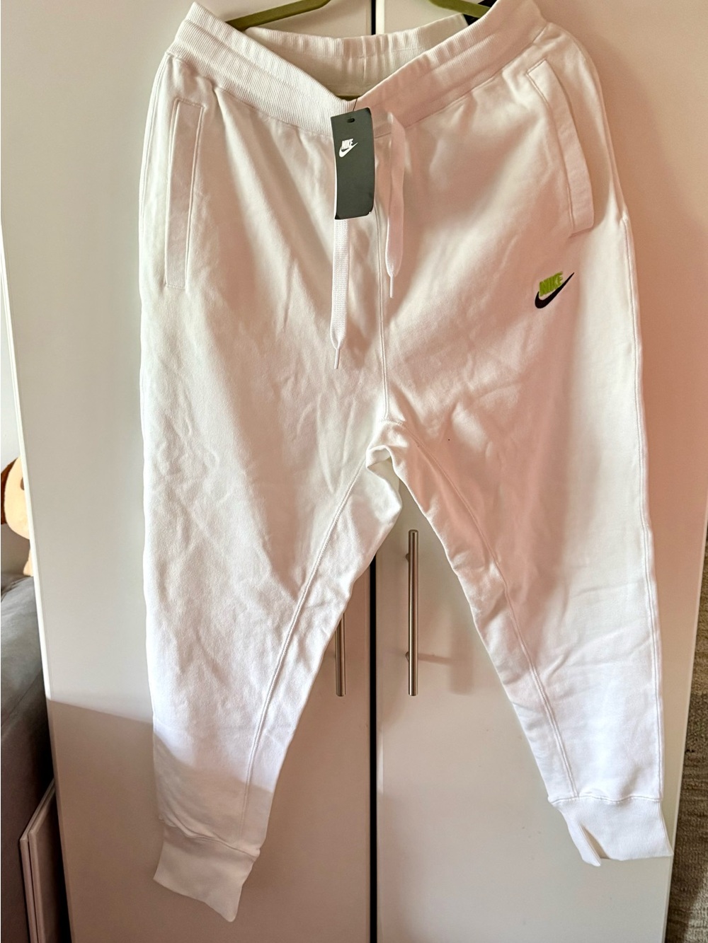 Nike White Joggers with Lime and Black Swoosh Men’s